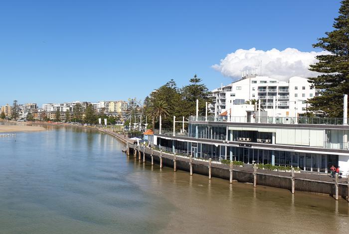 Photo of the Entrance taken from the bridge looking over the water towards the town centre and memorial park